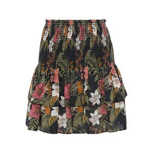 NWT Rebecca Minkoff Tropical Floral Mini Skirt XXS Tiered Smocked Resortwear